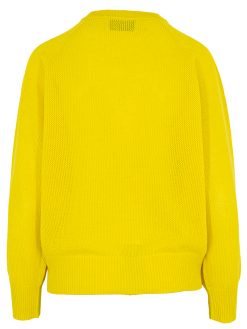 Gelber Kaschmir Pullover in Netzoptik mit Palmenintarsien