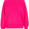 Kaschmir Pullover in Netzoptik mit Palmen in neon pink