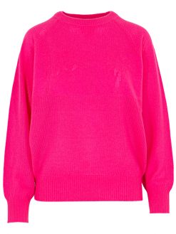 Kaschmir Pullover in Netzoptik mit Palmen in neon pink