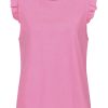 Top mit Ruffles in neon pink